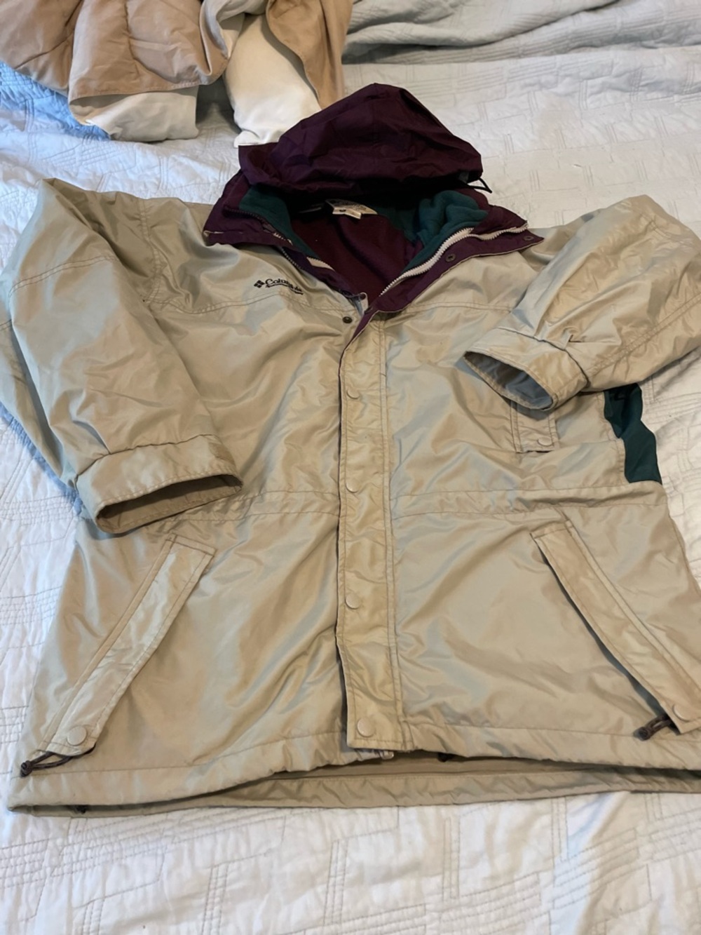 Columbia Men’s Hooded Beige Winter Jacket with removable fleece vest liner